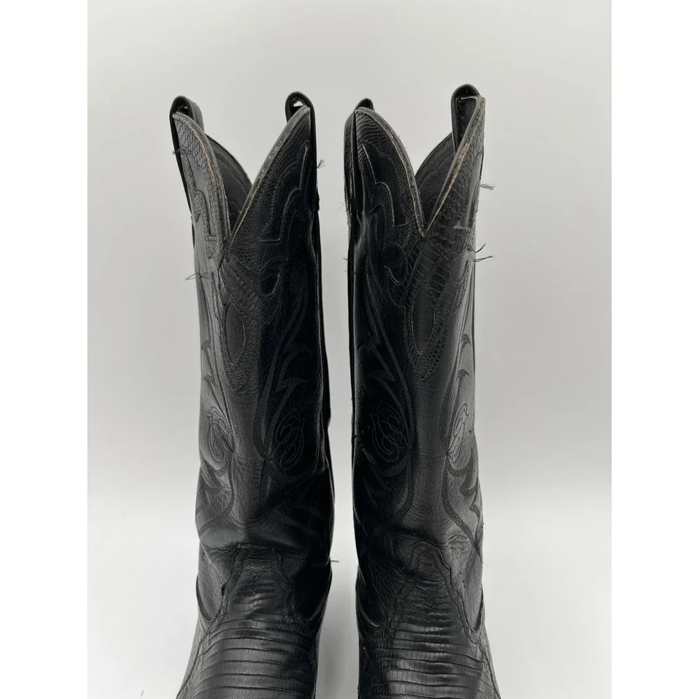 Tony Lama Exotic Nacogdoches Men 8 Black Leather Block Heel Cowboy Western Boots